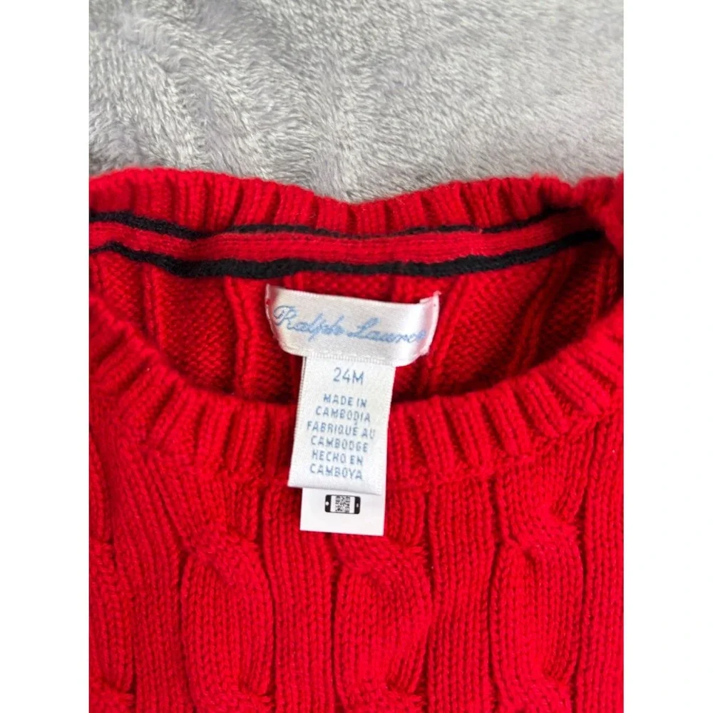 Ralph Lauren Polo Bear Red Cable Knit Sweater Toddler Boys Size 24M Button